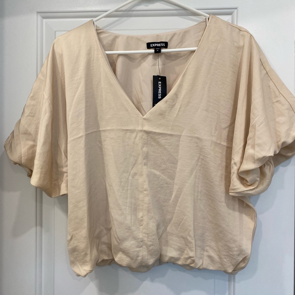 Express Short Sleeve Satin Bubble Top
